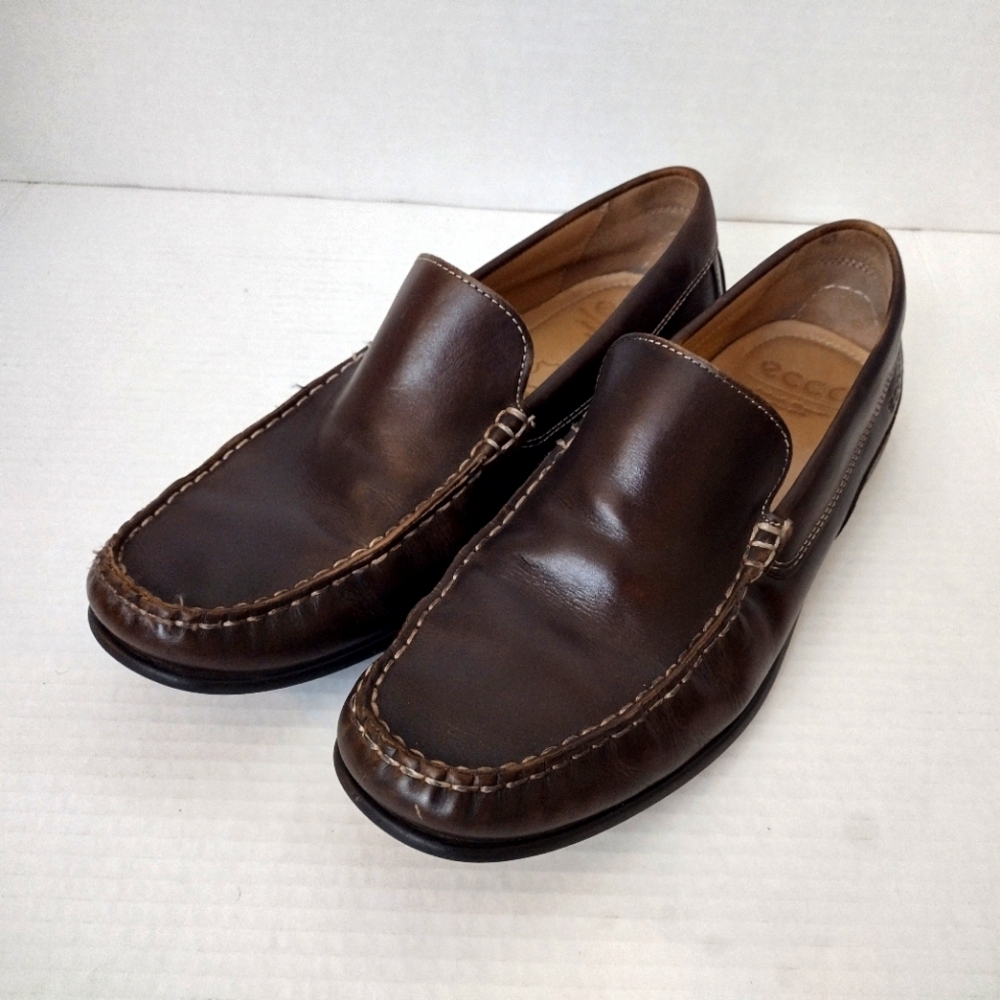 ECCO Driving Loafers Men EUR 43 EW Brown Leather Slip On Moc Toe